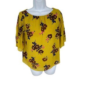 Madewell Short Sleeve Round Neck Pleated Cascade Top in Retro Bouquet Blouse Siz